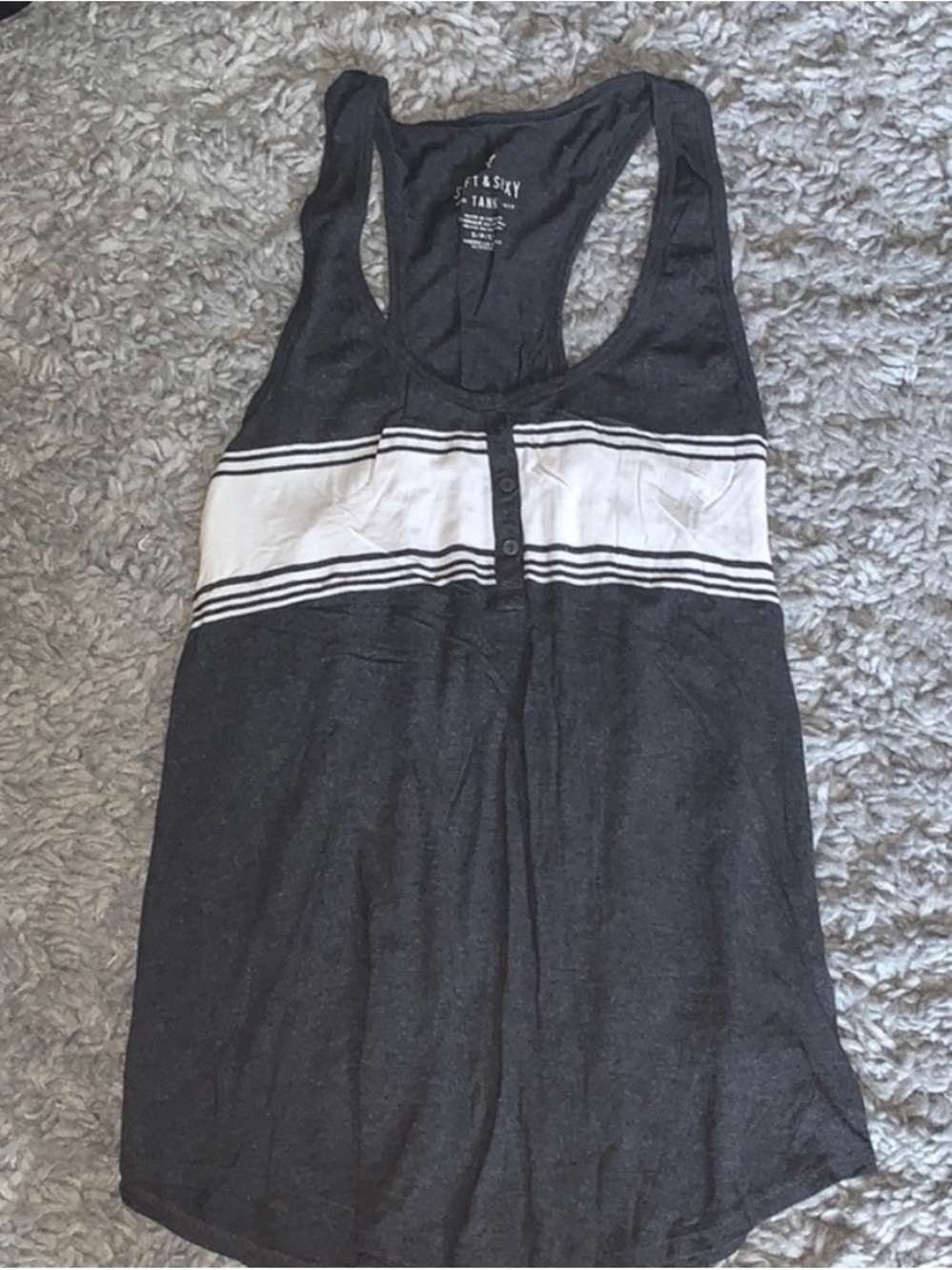 American Eagle Outfitters Charcoal Gray Tank with White Striped Chest